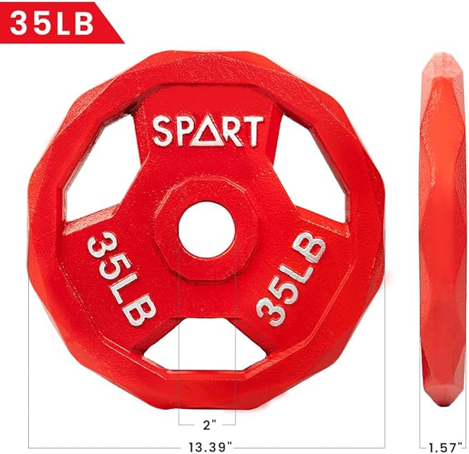 SPART Color Coded Weight Plate 2-Inch Cast Iron 2.5/5/10/15/25/35/45LB, Single/Pair/Set