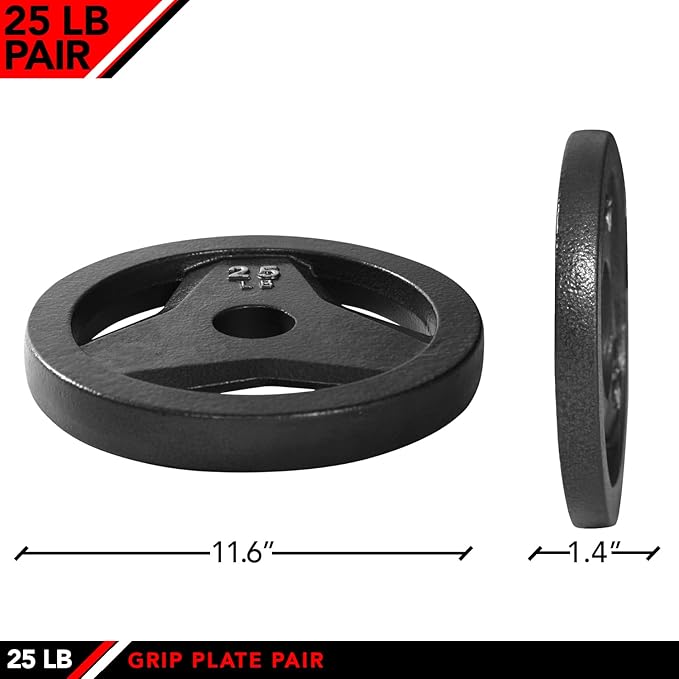 JFIT Olympic 2" Cast Iron Grip Plate OR 2" Rubber Bumper Plates for Barbell - Singles OR Pairs - 6 Weights Available (2.5lbs to 45lbs) Plates for Strength Training, Weightlifting, Bodybuilding