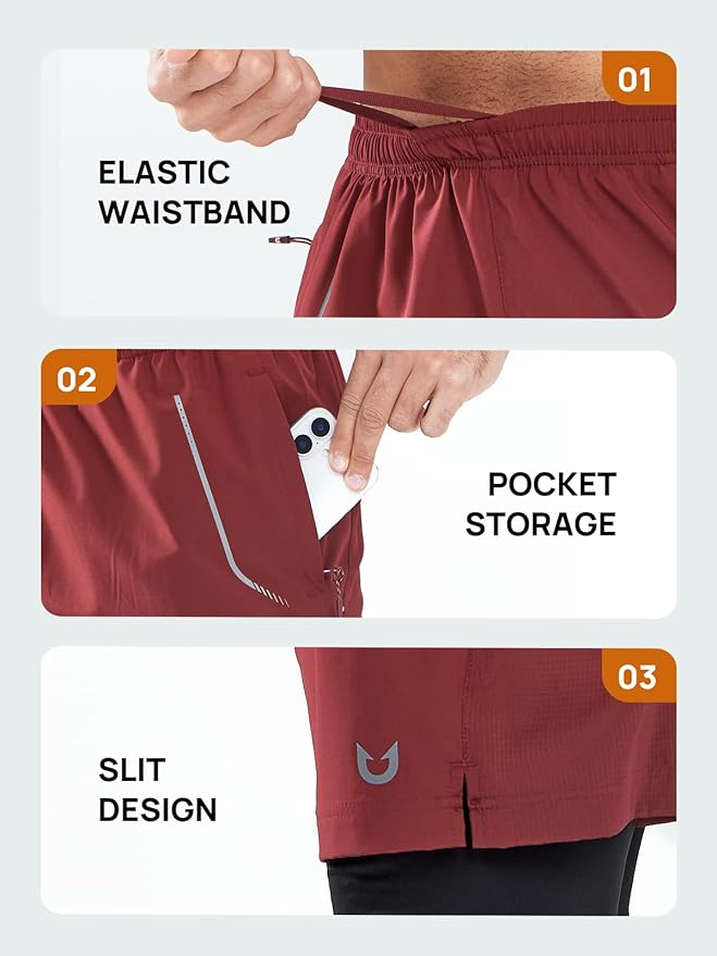 NORTHYARD Men's 2 in 1 Workout Shorts 5" Running Athletic Quick Dry Shorts Gym Sports Basketball Tennis with Phone Pockets