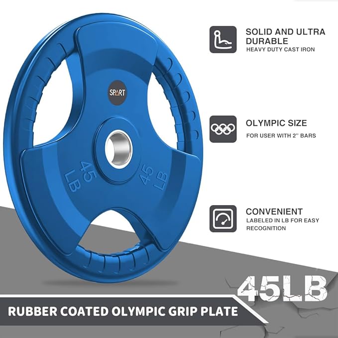 SPART 2-Inch Color Rubber Coated Olympic Grip Plate 2.5LB/5LB/10LB/25LB/35LB/45LB, Two