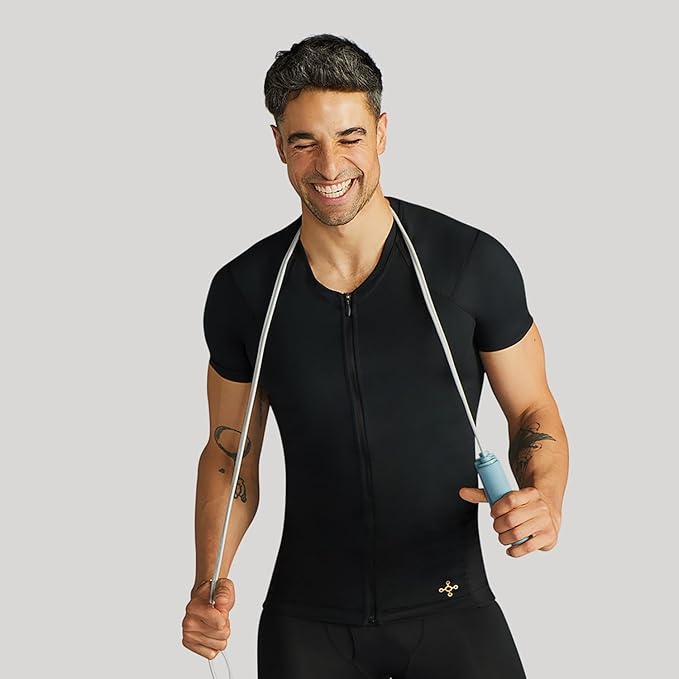 Tommie Copper Mens Short Sleeve Compression Shirt with Front Zipper – Full Back & Shoulder Support, Posture Corrector
