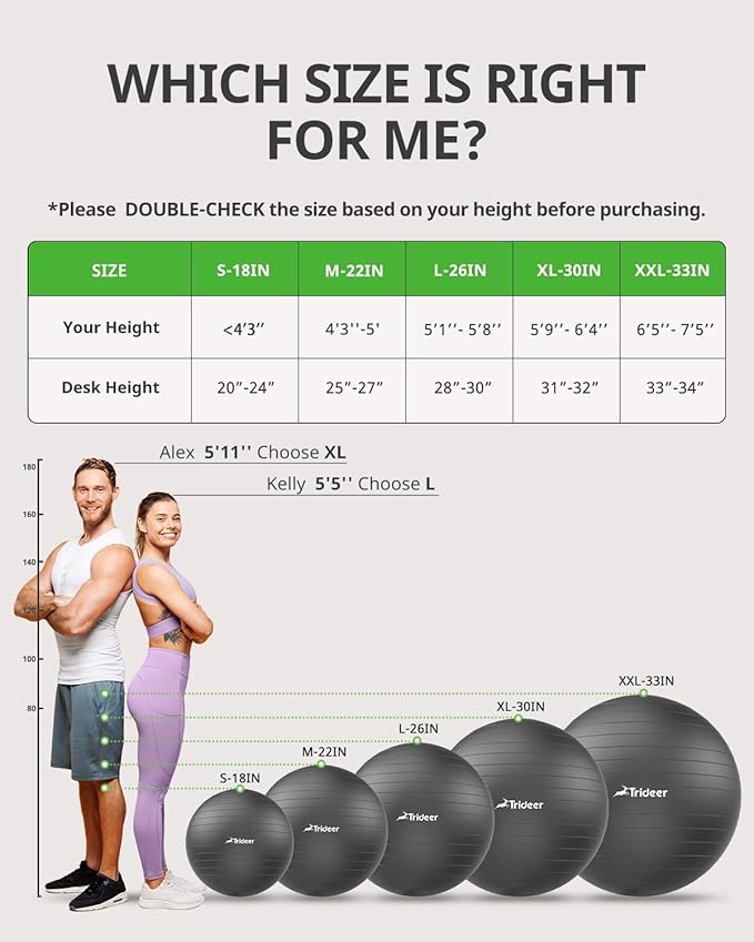 Trideer Yoga Ball Exercise Ball for Working Out 5 Sizes