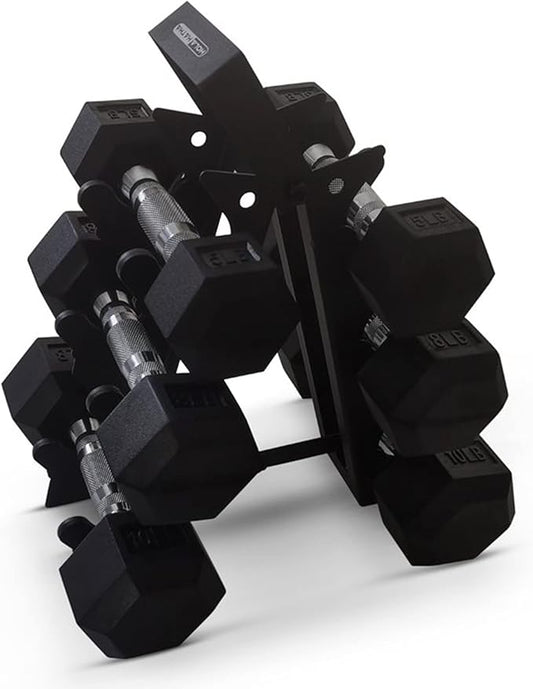 HolaHatha Hexagonal Dumbbell Free Hand Weight Set w/Rack