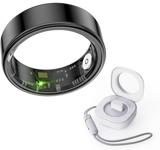Smart Ring for Men & Women, Smart Ring Health Tracker, Blood Oxygen & Heart Rate Monitor Sleep Ring, Wearable IP68 Waterproof Fitness Monitor, Long Lasting Battery Smart Ring (Black, 13)