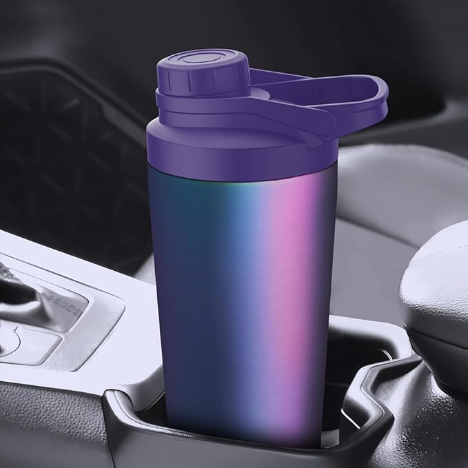 Stainless Steel Shaker Bottle with Noise-Free Design - Patented 24 oz Insulated Metal Shakers Bottles Cup for Protein Mixes and Pre Workout 100% Leak Proof (Aurora)