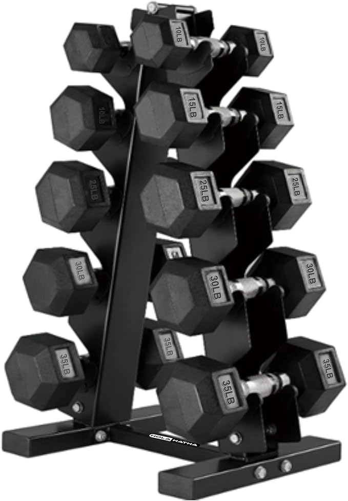 HolaHatha Hexagonal Dumbbell Free Hand Weight Set w/Rack