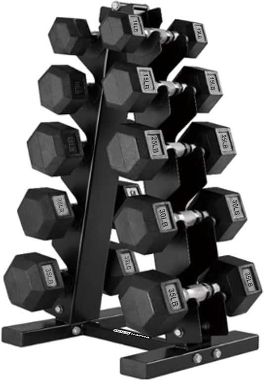 HolaHatha Hexagonal Dumbbell Free Hand Weight Set w/Rack