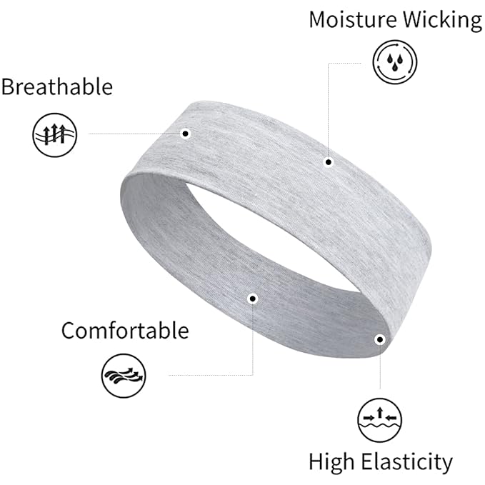 TERSE Black Headbands for Women's Short Hair - Non Slip Elastic Sweat Hairbands, Soft Fabric Hair Wraps for Workout, Yoga, Running, Sports, and Girls