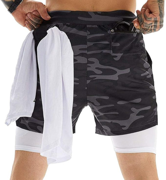 OEBLD Mens Athletic Shorts 2-in-1 Gym Workout Running 7'' Shorts with Towel Loop