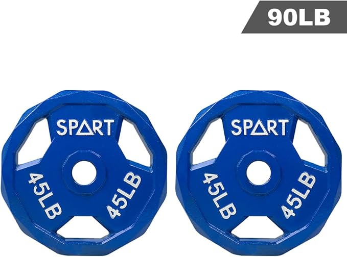 SPART Color Coded Weight Plate 2-Inch Cast Iron 2.5/5/10/15/25/35/45LB, Single/Pair/Set