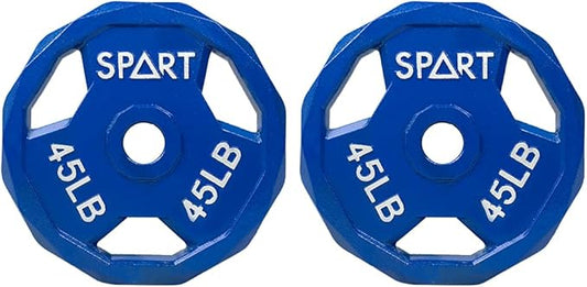 SPART Color Coded Weight Plate 2-Inch Cast Iron 2.5/5/10/15/25/35/45LB, Single/Pair/Set
