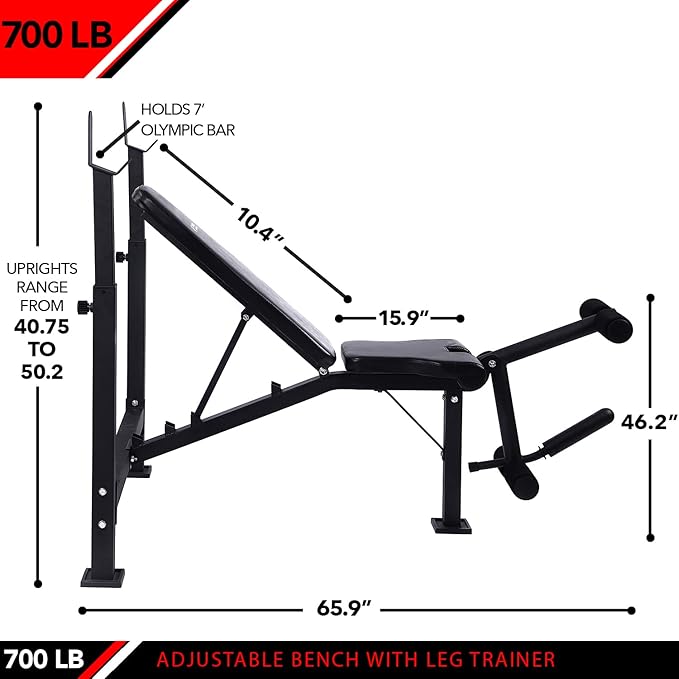 JFIT Olympic Weight Bench with Leg Developer Attachment