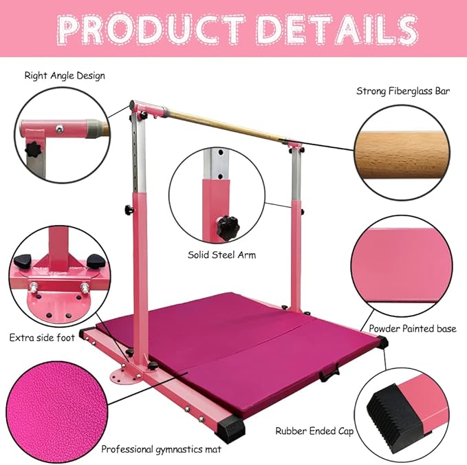 Gymnastics Kip Bar for Home Indoor Training 3' - 5' Gym Equipment,1-4 Levels,300lbs Levels,300lbs Weight