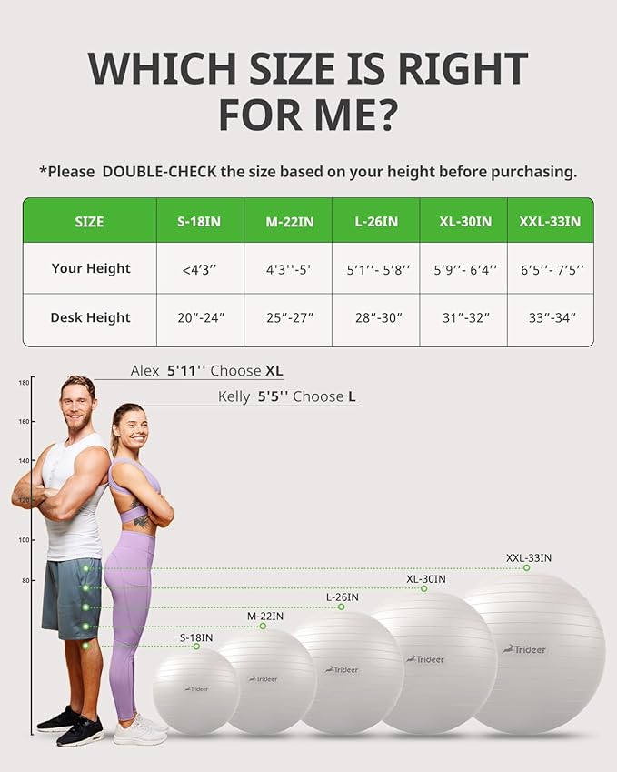 Trideer Yoga Ball Exercise Ball for Working Out 5 Sizes