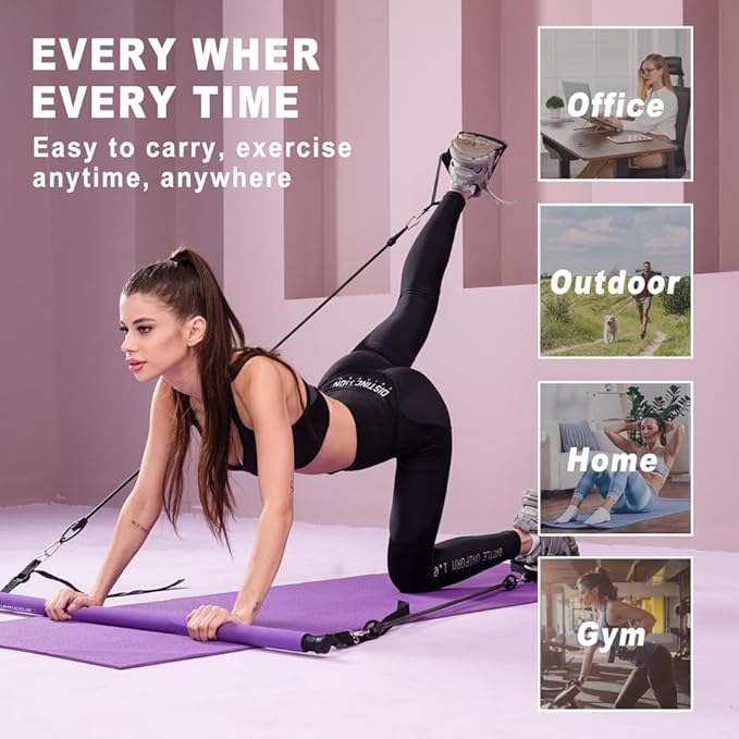 Ultimate Pilates bar kit.Multiple Fitness bar with Resistance Bands, Ab Rollers. Core Strength Training Equipment. Squat Machine for Men and Women. Portable Home Gym