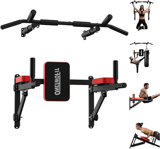 ONETWOFIT Wall Mounted Power Tower Pull Up Bar Station Workout Dip Station,Multi-Function Chin Up Bar Exercise Power Tower Set Training Equipment Support to 440Lbs