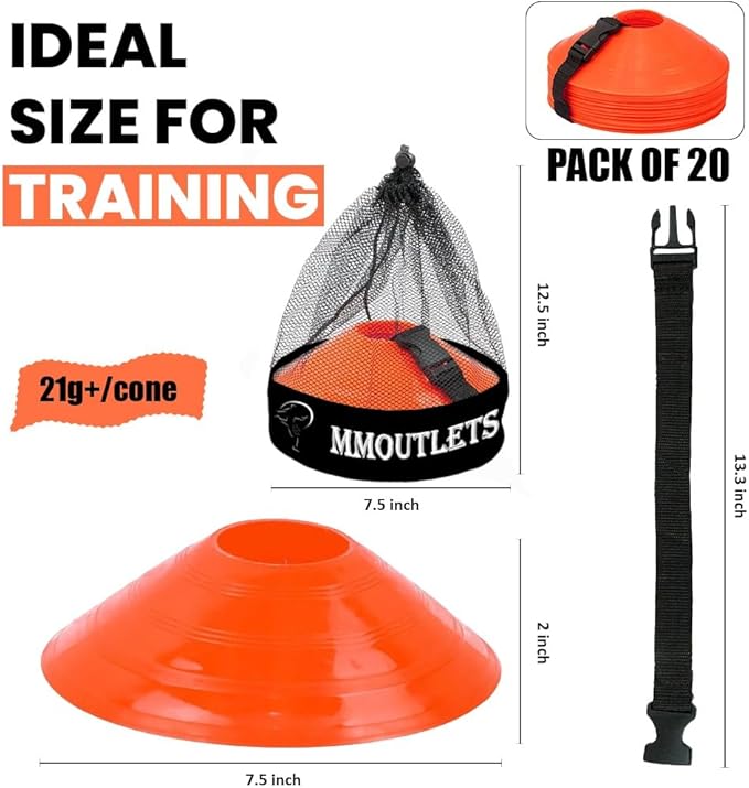 Soccer Cones for Drills with Mesh Bag & Strap-Flexible