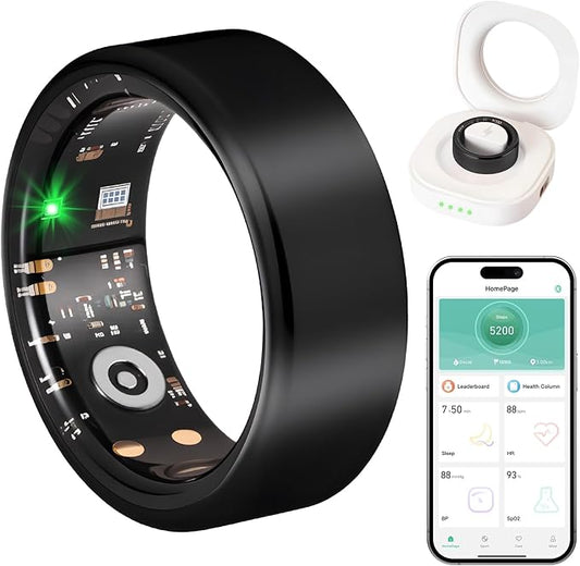 Smart Rings for Women, Fitness Tracker with Blood Oxygen, Blood Pressure, Heart Rate, Sleep Monitor, Step Counter, Gesture Control IP68 Waterproof Smart Ring Tracker, Stainless Steel
