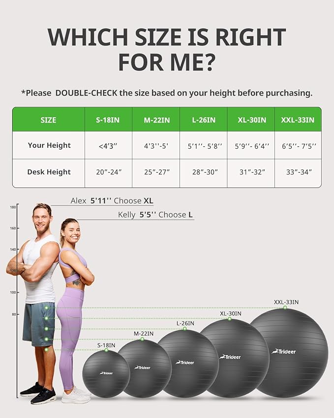 Trideer Yoga Ball Exercise Ball for Working Out 5 Sizes