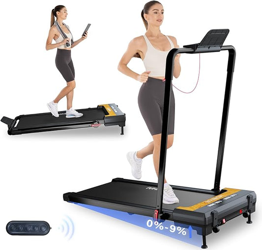 Treadmill with Incline, Walking Pad Foldable Treadmills for Home with 2.5HP, Speed 6.2-7.6MPH Walking Pad with Handle Bar, Remote Control and LED Display