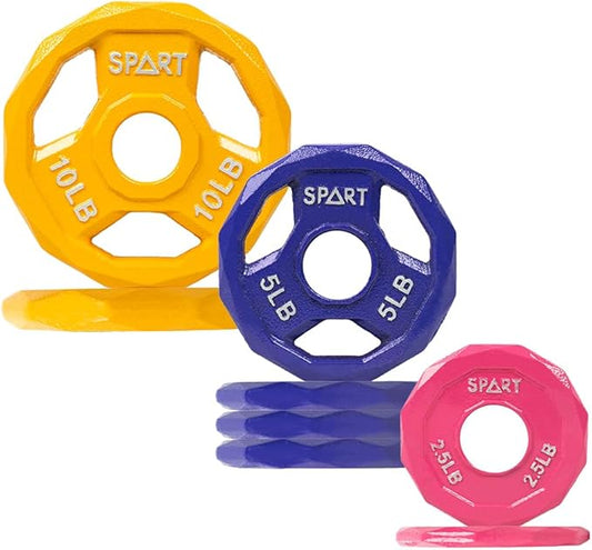 SPART Color Coded Weight Plate 2-Inch Cast Iron 2.5/5/10/15/25/35/45LB, Single/Pair/Set