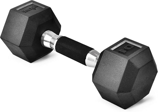Yes4All Rubber Grip Encased Hex Dumbbell – Hand Weights With Anti-Slip 5-50 LBS Single