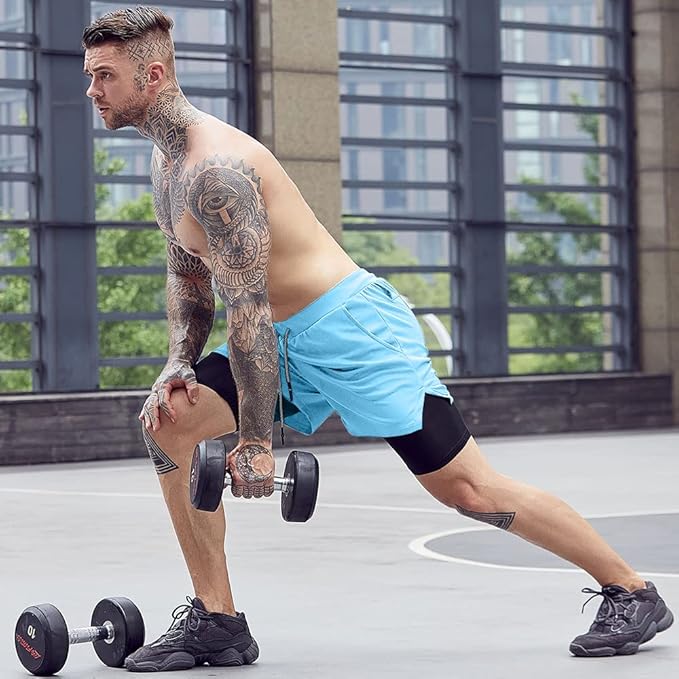 OEBLD Mens Athletic Shorts 2-in-1 Gym Workout Running 7'' Shorts with Towel Loop