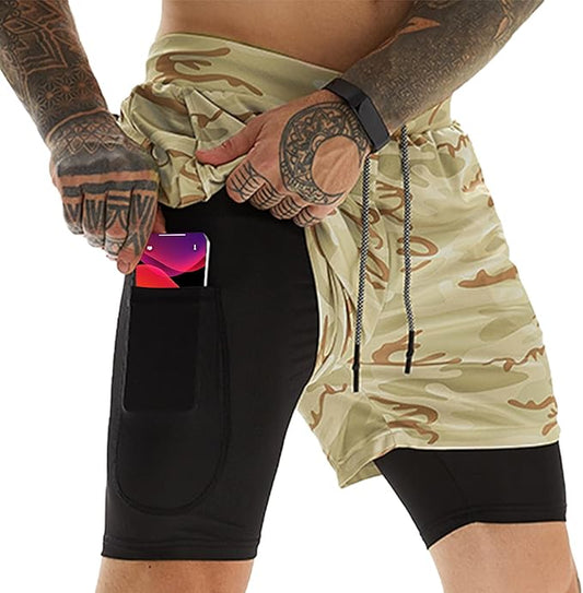 OEBLD Mens Athletic Shorts 2-in-1 Gym Workout Running 7'' Shorts with Towel Loop