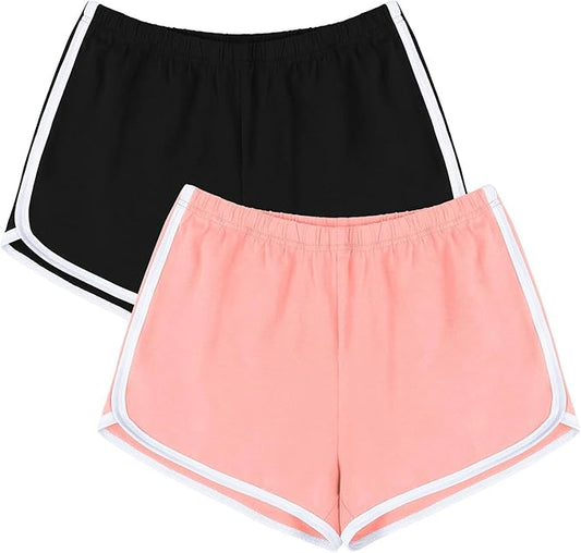 URATOT Women's Cotton Gym Yoga Summer Running Active Dance Elastic Shorts, Pack of 2