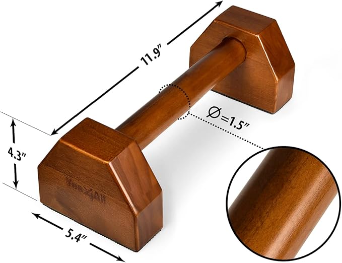 Yes4All Steel/Solid Wood Push Up Stand Parallel Bars Parallettes Non-slip Rubber Feet For Floor Use, Supports Calisthenics Exercises and Upper Body Strength Workouts Perfect For Men And Women