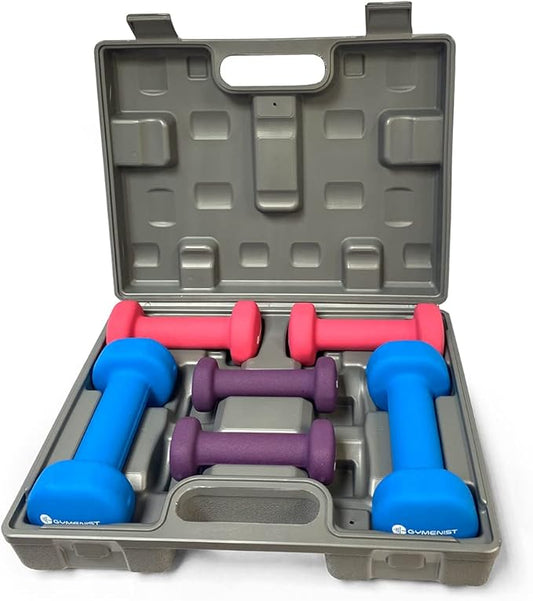 Gymenist Dumbbell Set With Hard Plastic Case Includes 3 Pairs And A Hard Travel Carry Storage Case