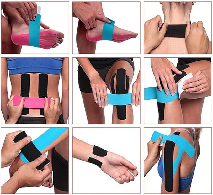 OBTANIM 2 Rolls Waterproof Breathable Kinesiology Tape, Athletic Elastic Kneepad Muscle Pain Relief Knee Taping for Gym Fitness Running Tennis Swimming (Pink)