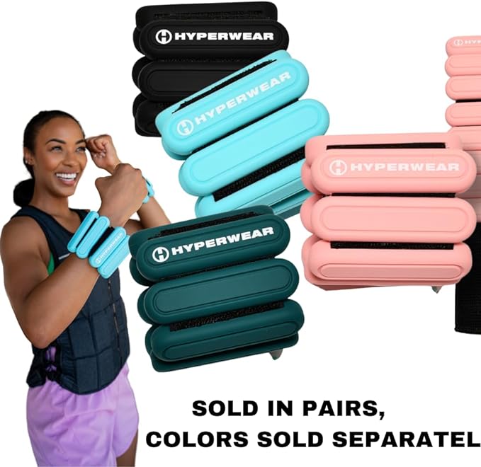 HYPERWEAR Stylish Wrist & Ankle Weights, Adjustable for Women, Walking, Running, Pilates, Yoga, Barre (1 lb Set of 2)