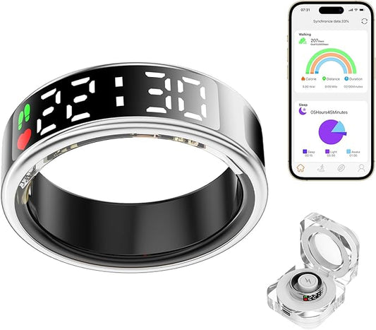 Smart Ring Health Tracker with LED Display Screen, IP68 Waterproof Fitness Tracker, Bluetooth Connection Health Ring Compatible with iOS/Android, Activity Tracker/Heart Rate/Blood Oxygen/Sleep/Step