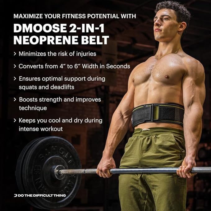DMoose Weight Lifting Belt for Men & Women 2 in 1 Adjustable 4" 6" 6" Width