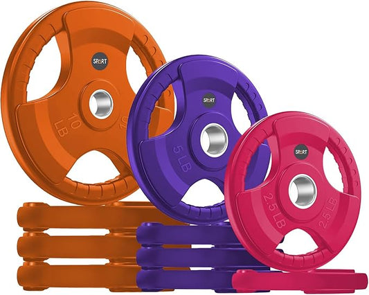 SPART 2-Inch Color Rubber Coated Olympic Grip Plate 2.5LB/5LB/10LB/25LB/35LB/45LB, Two