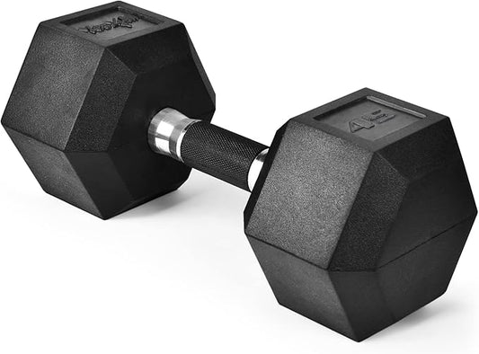 Yes4All Rubber Grip Encased Hex Dumbbell – Hand Weights With Anti-Slip 5-50 LBS Single
