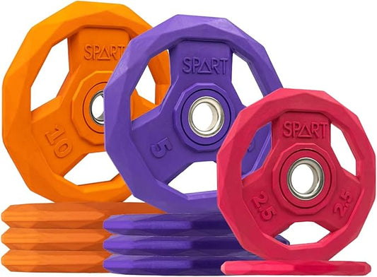 SPART Color Coded Weight Plate 1-Inch Rubber Coated Standard Grip Plate for Barbell,Solid Cast Iron Weight Plates for Strength Training,Weightlifting,Crossfit, Fit All 25/28mm Barbells