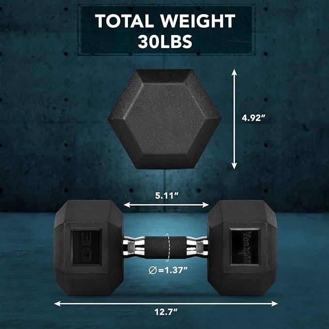 Yes4All Rubber Grip Encased Hex Dumbbell – Hand Weights With Anti-Slip 5-50 LBS Single