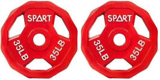 SPART Color Coded Weight Plate 2-Inch Cast Iron 2.5/5/10/15/25/35/45LB, Single/Pair/Set