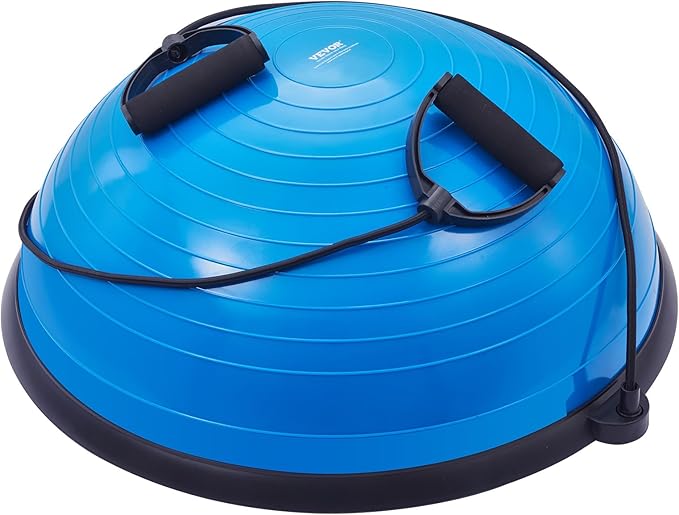 VEVOR Half Exercise Ball Trainer, 23/26 inch Balance Ball Trainer, 1500lbs Capacity Stability Ball, Yoga Ball with Resistance Bands & Foot Pump, Strength Fitness Ball for Home Gym Full Body Workout Black
