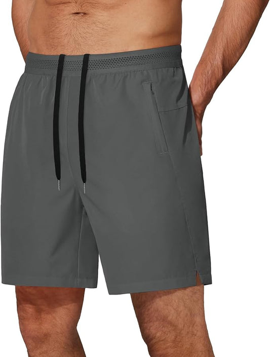 COOFANDY Mens Athletic Running Shorts 7'' Gym Workout Shorts Lightweight Drawstring Training Shorts with Zipper Pockets