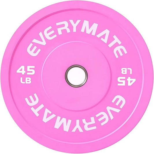 Pink Weight Plates 10LB 15LB 25LB 35LB 45LB Olympic Bumper Plates Grip Weight Plates for Strength Training & Crossfit Steel Inserts Weight Plates Fit 2" Barbells Virgin Rubber Weights