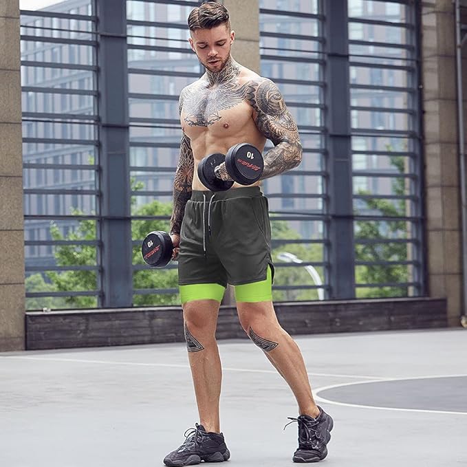 OEBLD Mens Athletic Shorts 2-in-1 Gym Workout Running 7'' Shorts with Towel Loop