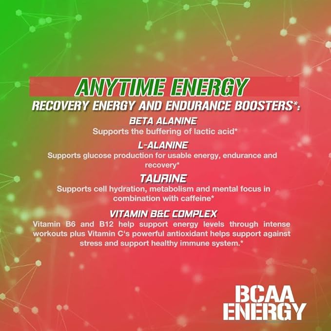 EVL BCAAs Amino Acids Powder - BCAA Energy Pre Workout Powder for Muscle Recovery Lean Growth and Endurance - Rehydrating Post Workout Recovery Drink with Natural Caffeine - Watermelon