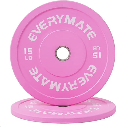 Pink Weight Plates 10LB 15LB 25LB 35LB 45LB Olympic Bumper Plates Grip Weight Plates for Strength Training & Crossfit Steel Inserts Weight Plates Fit 2" Barbells Virgin Rubber Weights