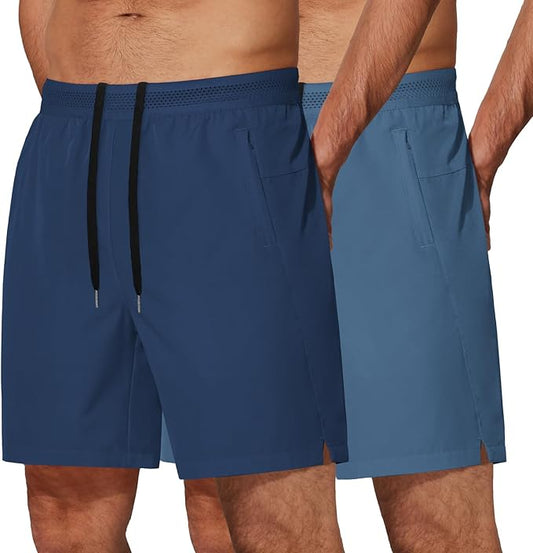 COOFANDY Mens Athletic Running Shorts 7'' Gym Workout Shorts Lightweight Drawstring Training Shorts with Zipper Pockets