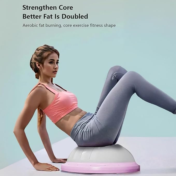 Half Balance Ball Trainer - Balance Ball Trainer with Resistance Bands and Foot Pump,Stability Ball for Exercise, Full-Body Workouts, Home Gym pink