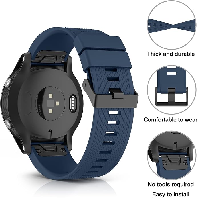 Meliya Silicone Sport Bands for Fenix 7/7 Pro/6/6 Pro/5/5 Plus, 22mm Quick Fit Strap for Forerunner 965/955/945/935/745/Approach S70 47mm/S62/S60/Epix 2/2 Pro 47mm Smartwatch (Navy Blue)