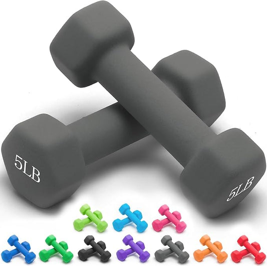 Portzon Weights Dumbbells 10 Colors Options Compatible with Set of 2 Neoprene Dumbbells Set,1-15 LB, Anti-Slip, Anti-roll, Hex Shape for Shoulder,Neck, and Hand Training for Seniors